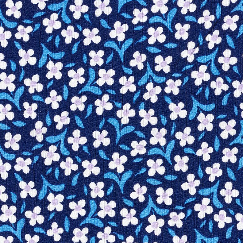 Crepe de viscosa flores pequeñas – azul marino/blanco,  image number 1