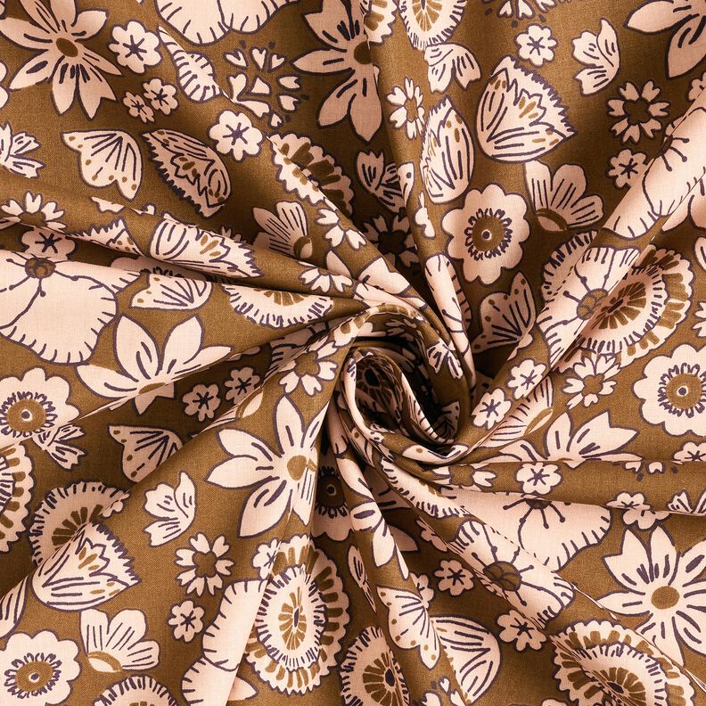 Tela de algodón Cretona Flores retro – oliva/rosado,  image number 3