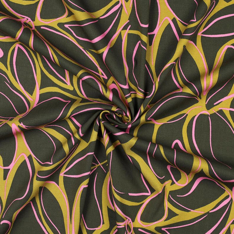 Viscosa el&aacute;stica con flores grandes &ndash; pino oscuro/amarillo aceituna,  image number 3