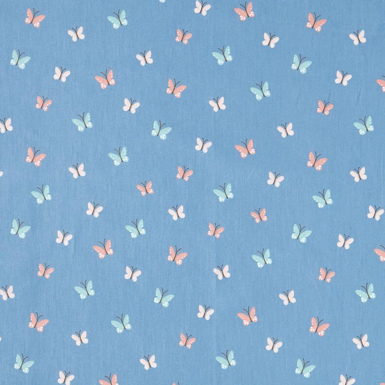 GOTS Popelina de algodón Mariposas – azul brillante,  image number 1