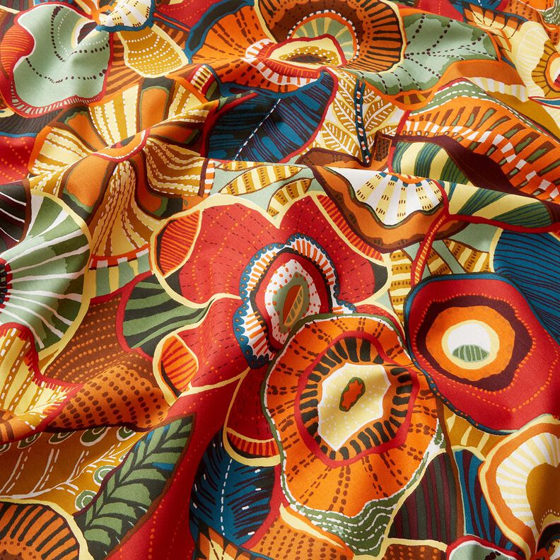 Tela de algodón Cretona Flores folclóricas – carmín/petroleo,  image number 2