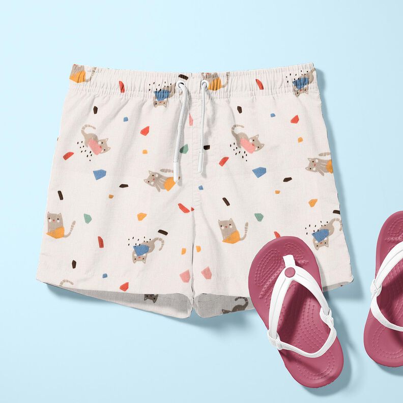 Popelina de algodón Confeti de gato – marfil/marrón claro,  image number 5