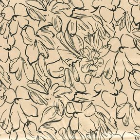 Terciopelo elástico con bocetos de flores – arena/negro, 