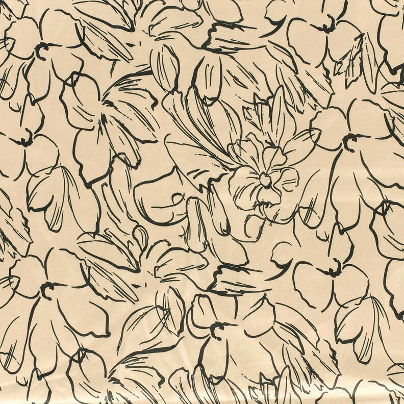 Terciopelo elástico con bocetos de flores – arena/negro,  image number 1