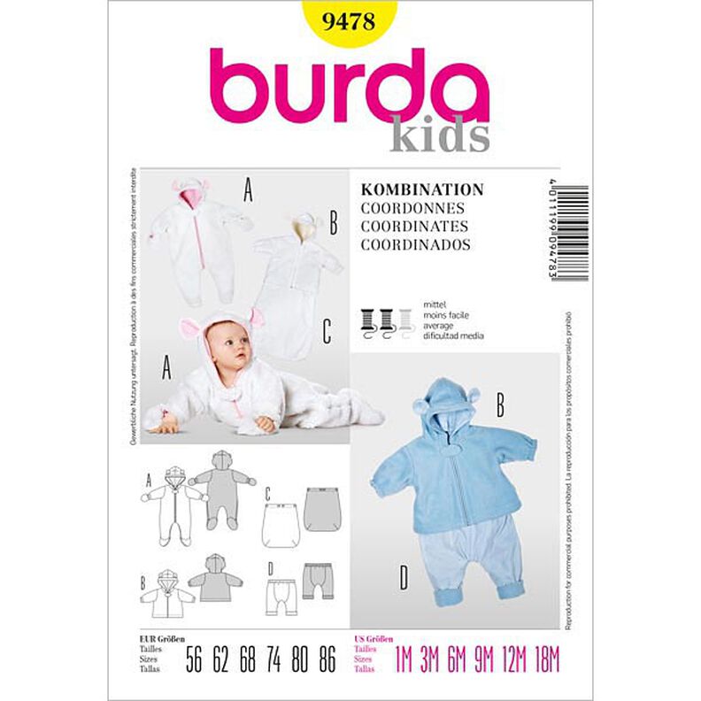 Combinación para bebés, Burda 9478,  image number 1