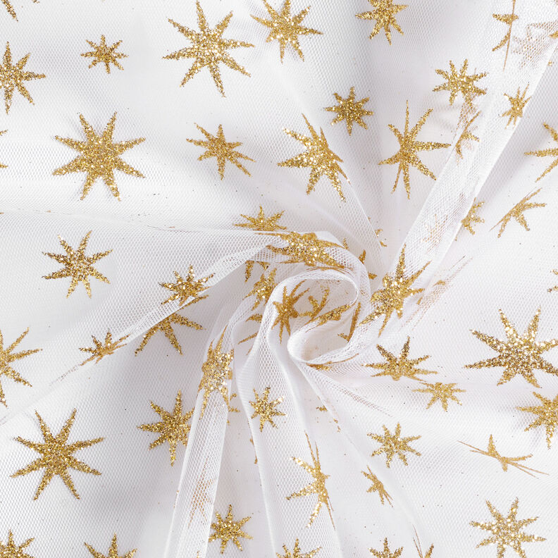 Tul con estrellas brillantes – blanco/dorado,  image number 3