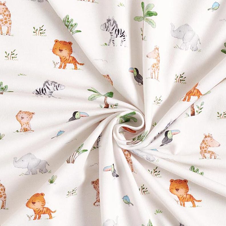 GOTS Tela de jersey de algodón Animales de la selva bebé Impresión digital – blanco lana,  image number 3