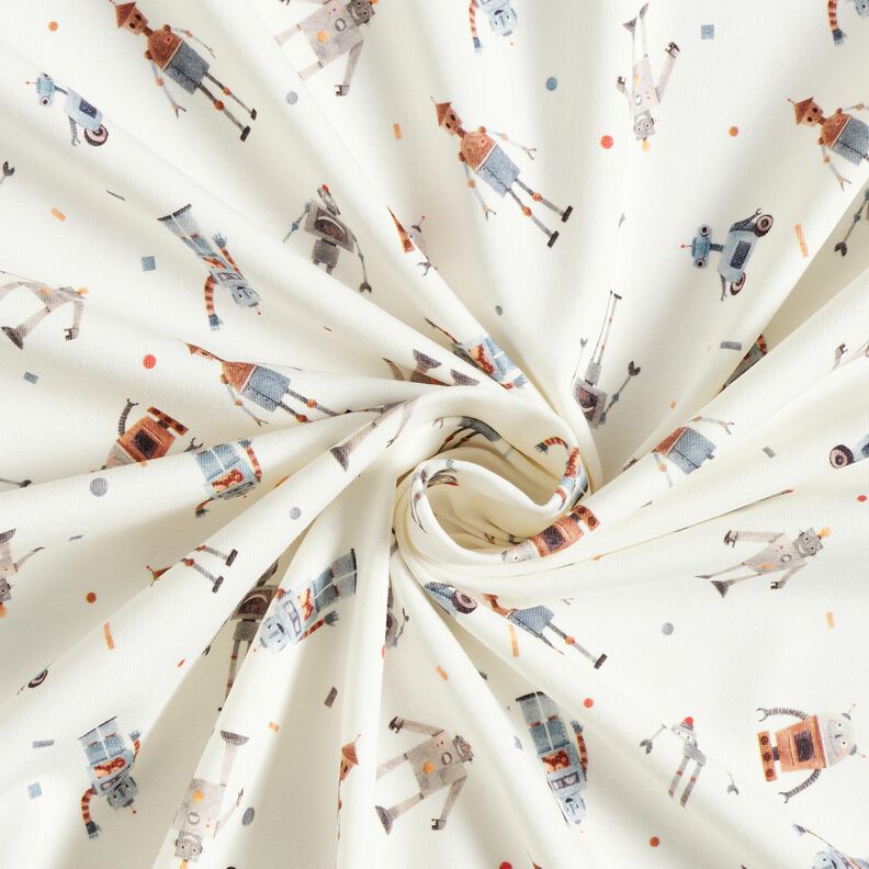 Tela de jersey de algodón Robots amistosos Impresión digital – blanco lana,  image number 3
