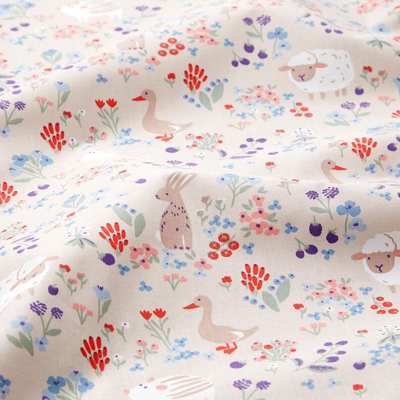 Popelina de algodón Animales en un prado de flores – naturaleza/rojo fuego,  image number 2