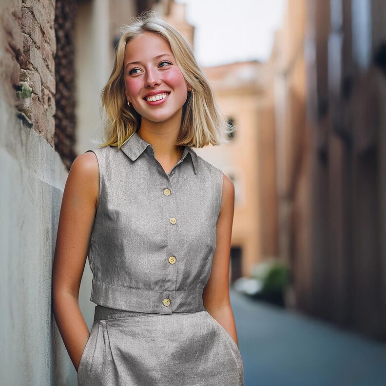 Popelina de algodón acabado laminado Uni – plata metalizada,  image number 4