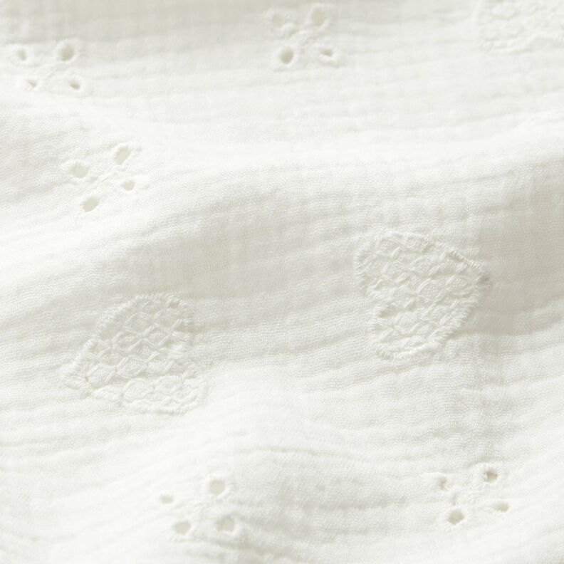 Muselina/doble arruga Bordado inglés Corazones – blanco lana,  image number 2