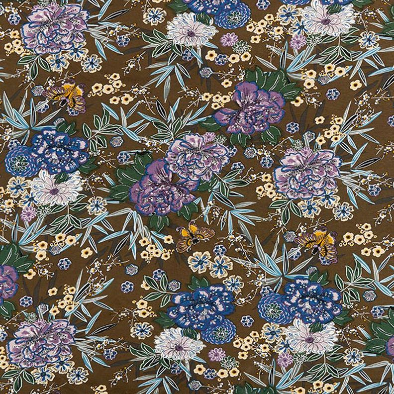 Tela de jersey de viscosa Ramo de flores – marrón,  image number 1