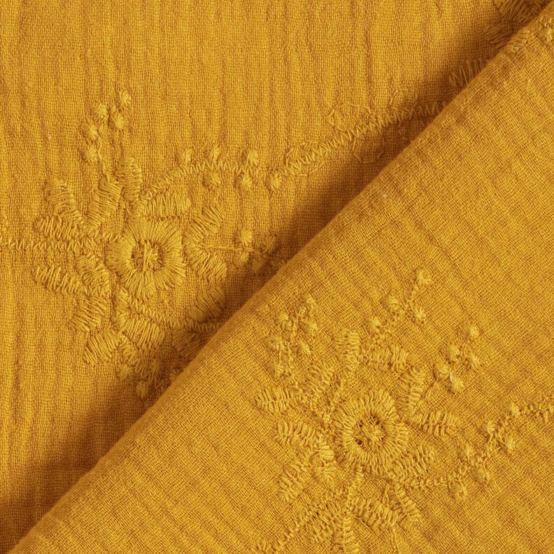 Muselina/doble arruga Zarcillo floral tono sobre tono – amarillo curry,  image number 4