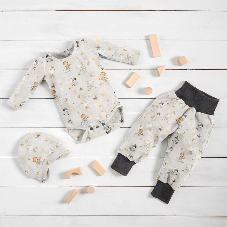 Tela de jersey de algodón Animales bebés andando Impresión digital – naturaleza,  image number 5