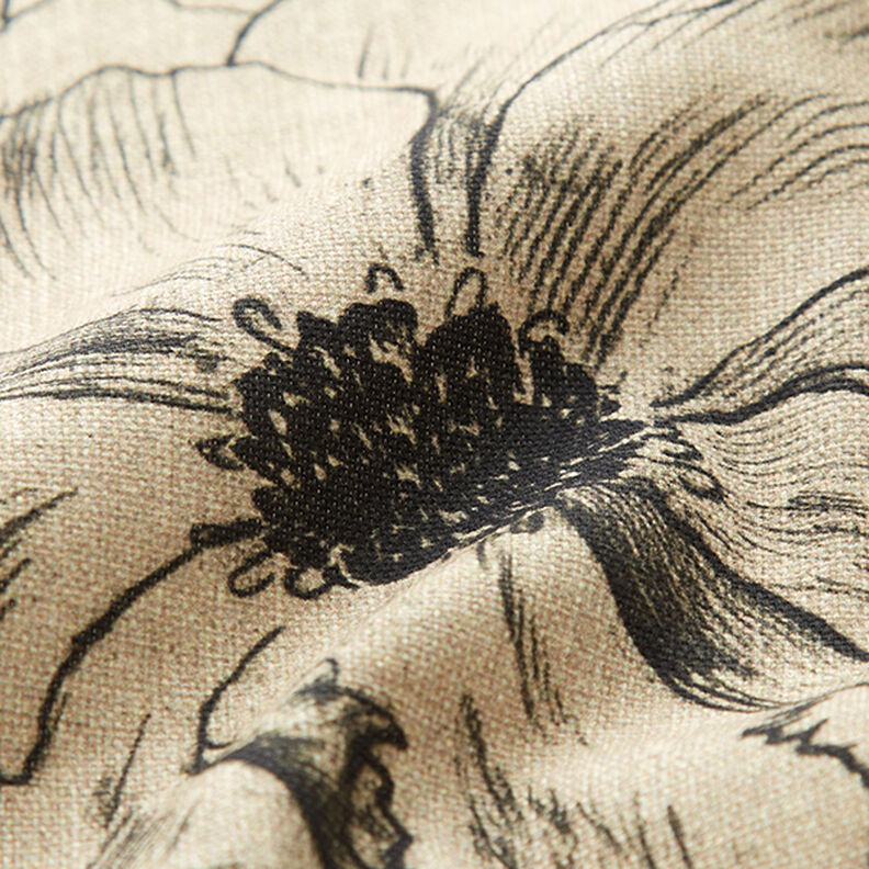 Tela decorativa Panama media Flores dibujadas – anémona/negro,  image number 2