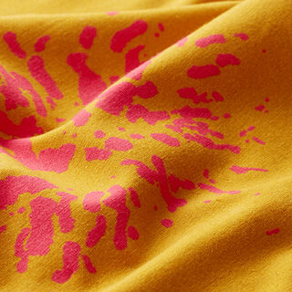 GOTS Tela de jersey de algodón Flores de saúco | Tula – amarillo curry/rosa intenso, 