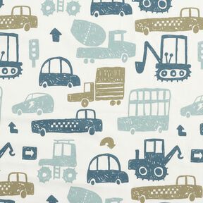 Felpa francesa Veh&iacute;culos garabateados &ndash; blanco/azul, 