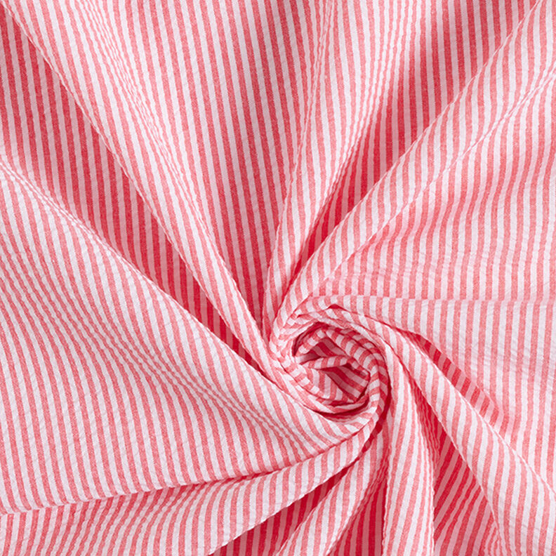 Tela Seersucker Mezcla de algodón Rayas – rojo/blanco lana,  image number 3