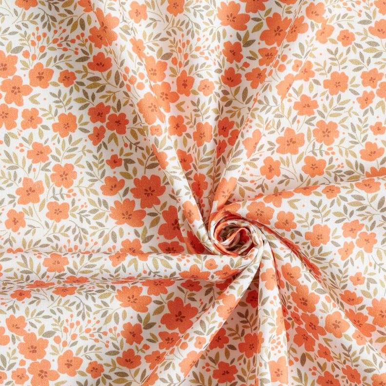 Tela decorativa Satén de algodón Mar de flores – naranja melocotón/blanco,  image number 3