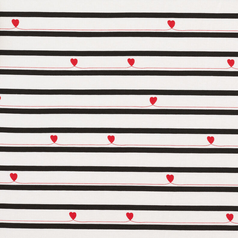 Tela de jersey de algodón Rayas y corazones – blanco lana/negro,  image number 1