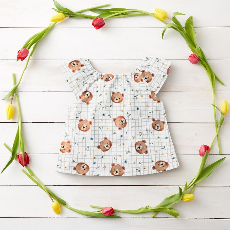 Popelina de algodón Peluche con estampado de cuadros Impresión digital – blanco/caña,  image number 6