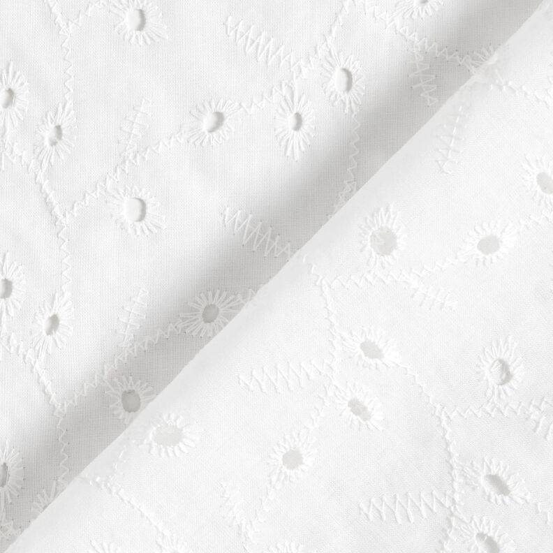 Tela de algodón con zarcillos de flores bordados con ojales – blanco,  image number 4