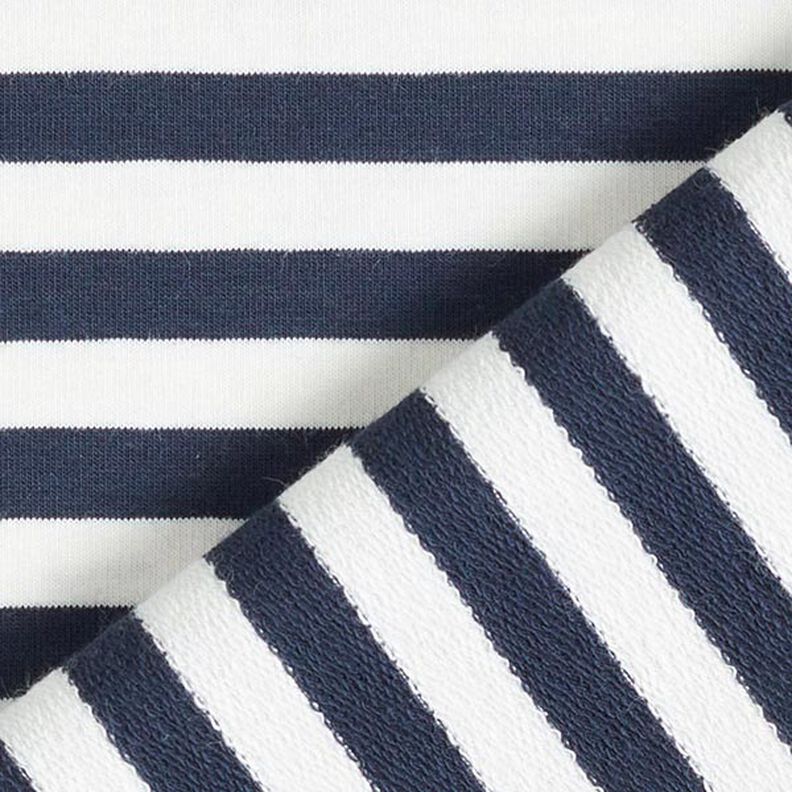 Felpa francesa veraniega Hilo teñido a rayas – blanco lana/azul marino,  image number 5