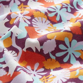 Tela de algodón Cretona Erizo y flores – uva/violeta pastel, 