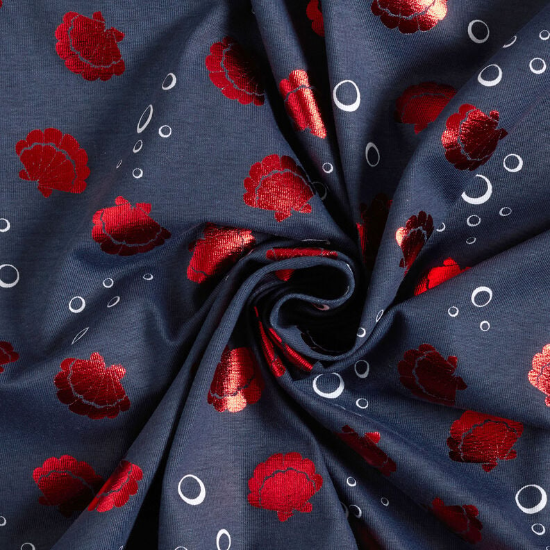 Tela de jersey de algodón Conchas Metálico – azul negro/rojo,  image number 5