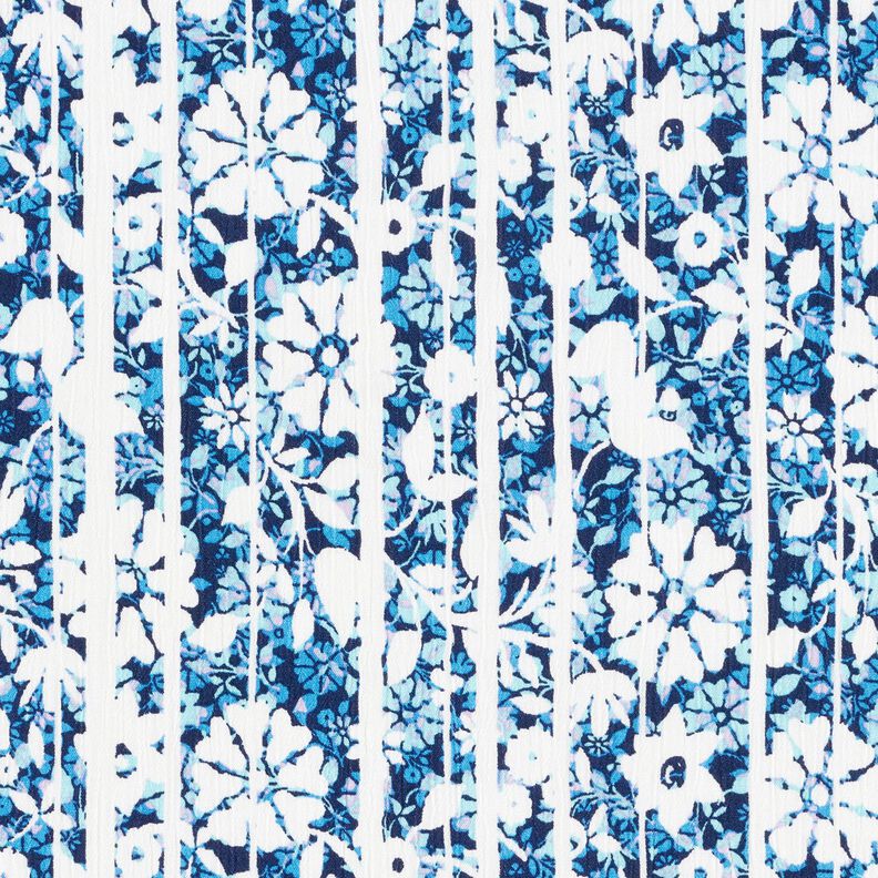 Crepé de viscosa con flores y ramas – azul marino/azul claro,  image number 1