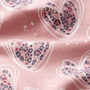 Tela de jersey de algodón Corazones leopardo – rosa viejo claro, 