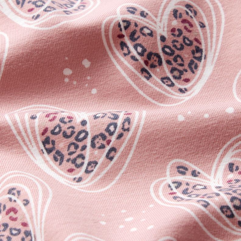 Tela de jersey de algodón Corazones leopardo – rosa viejo claro,  image number 2