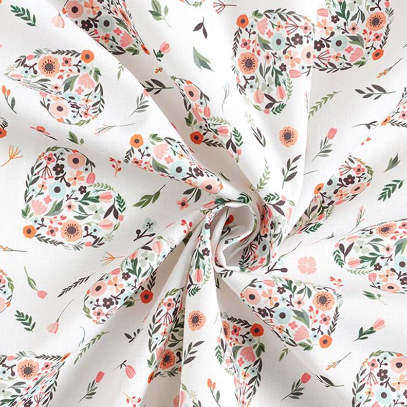 Tela de algodón Percal Flores en corazones – blanco/rosa,  image number 3