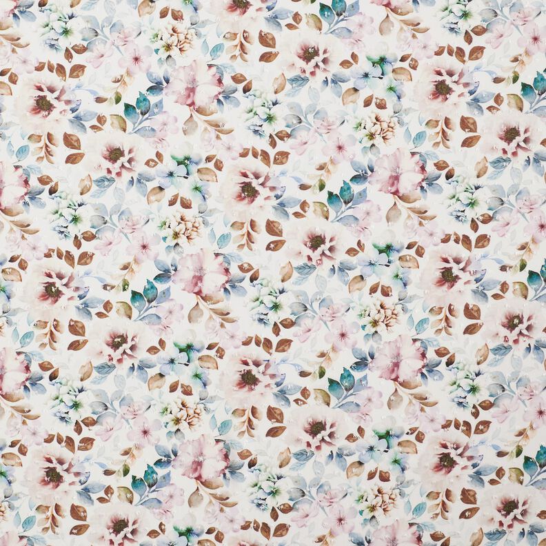 Tela de viscosa Dobby flores de acuarela – crema,  image number 1