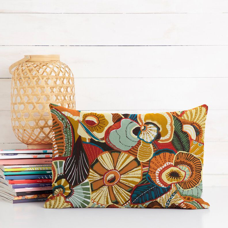 Tela de algodón Cretona Flores folclóricas – carmín/petroleo,  image number 6