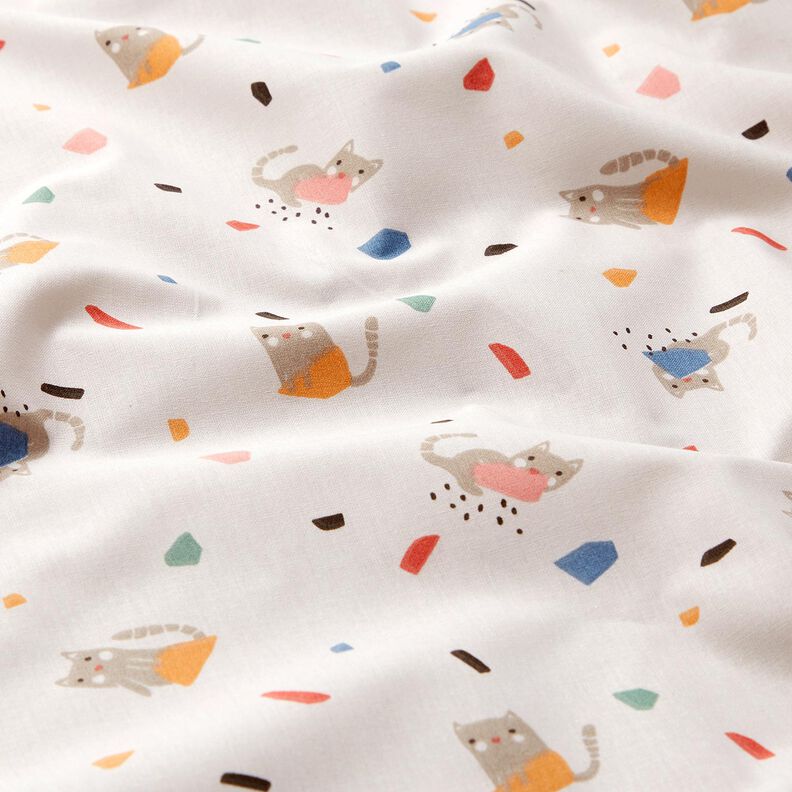 Popelina de algodón Confeti de gato – marfil/marrón claro,  image number 2