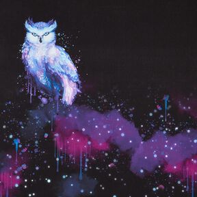 Tela de jersey de algodón Búho de invierno Panel | Glitzerpüppi – negro/uva, 