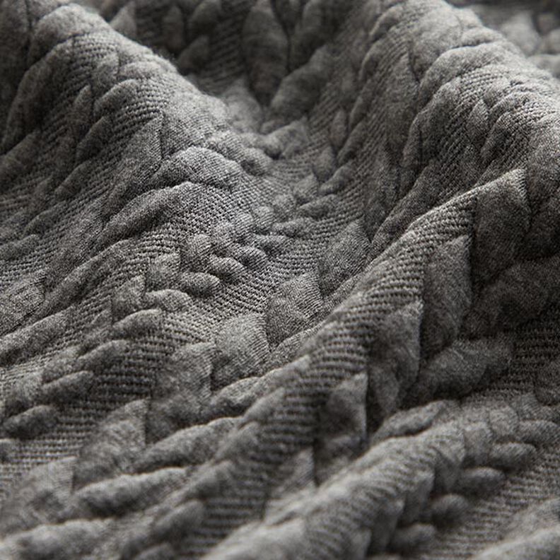 Tela de jersey jacquard Cloqué Punto trenzado – gris oscuro,  image number 2