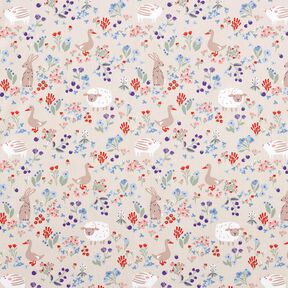 Popelina de algodón Animales en un prado de flores – naturaleza/rojo fuego, 