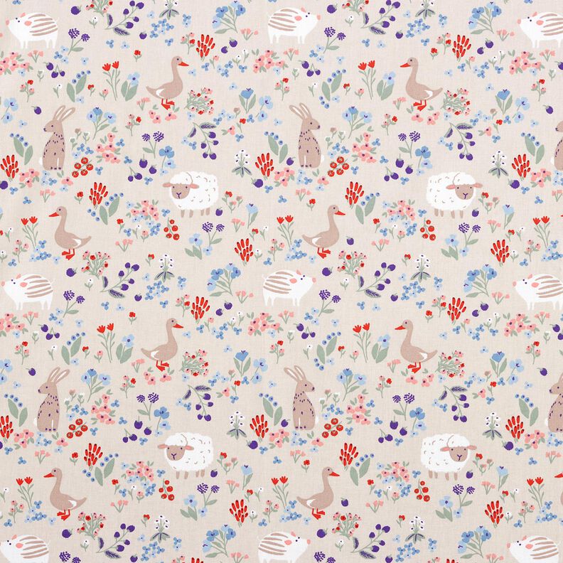 Popelina de algodón Animales en un prado de flores – naturaleza/rojo fuego,  image number 1