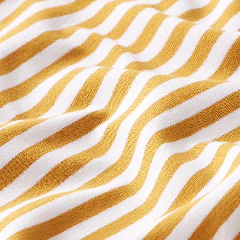 Tela de jersey de algodón Rayas delgadas – mostaza/blanco,  image number 2