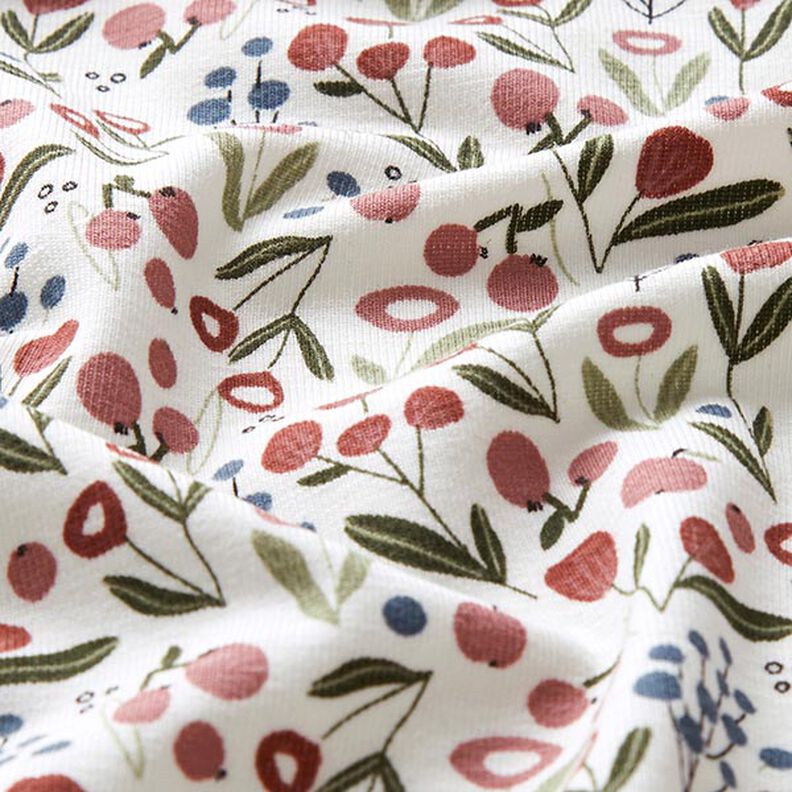 Tela de jersey de algodón Prado de flores con manzanas  – blanco lana,  image number 2