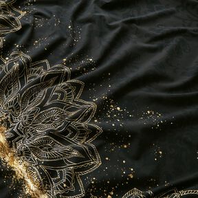 Tela de jersey de algodón Tela de cenefa mandala barroca motas doradas | Glitzerpüppi – negro, 