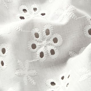 Tela de algodón con bordado inglés de flores – blanco, 