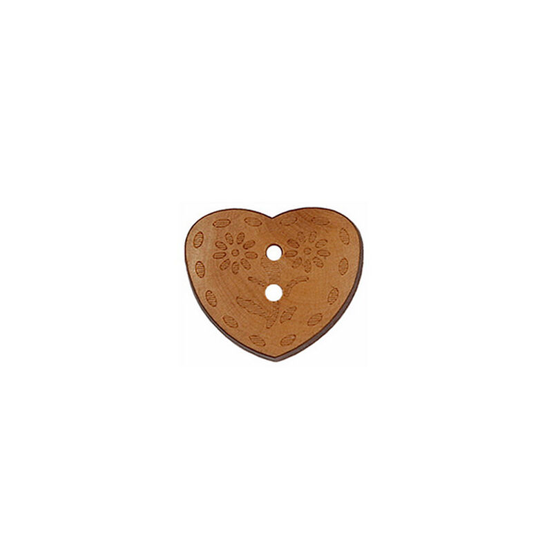 Botón de madera 2 agujeros Corazón  – marrón oscuro,  image number 1