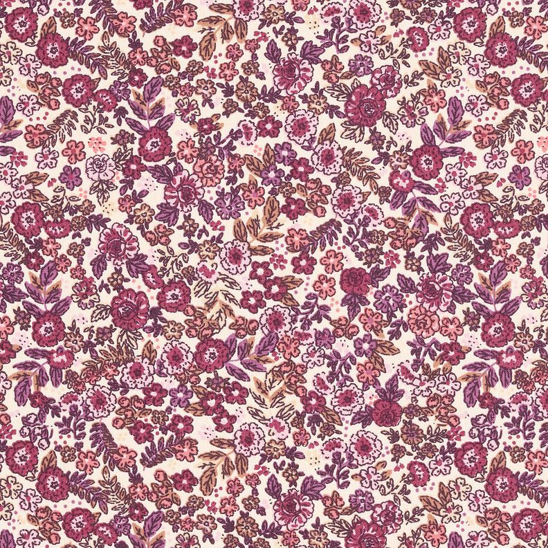 Tela de algod&oacute;n Cretona Cama floral &ndash; crema/uva,  image number 1