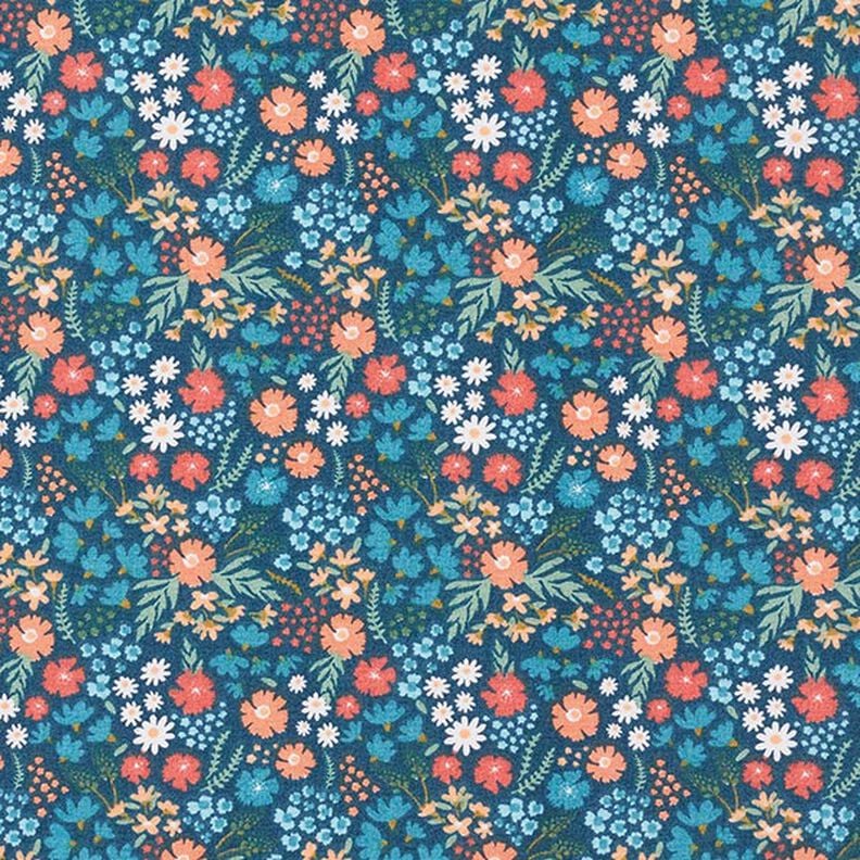 Popelina de algodón orgánico flores dulces – azul océano,  image number 1