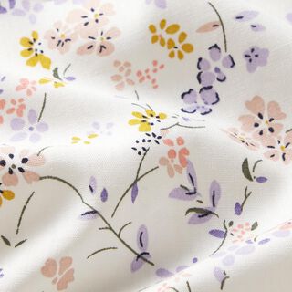 Popelina de algodón flores delicadas – blanco/lila, 