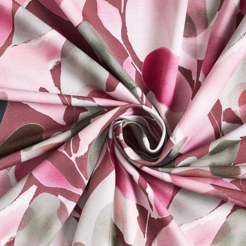 Tela de jersey de algodón Impresión digital de flores de acuarela – malva/caña,  image number 3