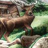 Panel decorativo Tapiz Refugio de montaña y ciervos – marrón/verde,  thumbnail number 2